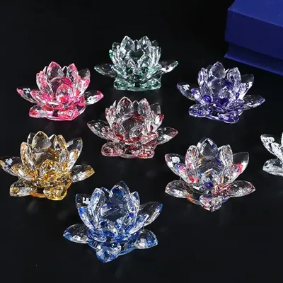 60-140mm Crystal Lotus Flower Figurine Home Wedding Decoration Glass Craft Paperweight Table