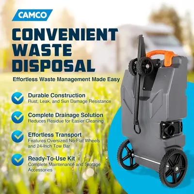 Rhino 36-Gallon Portable Camper/RV Tote Tank - Features 2 Steerable No-Flat Front Wheels & Built-in