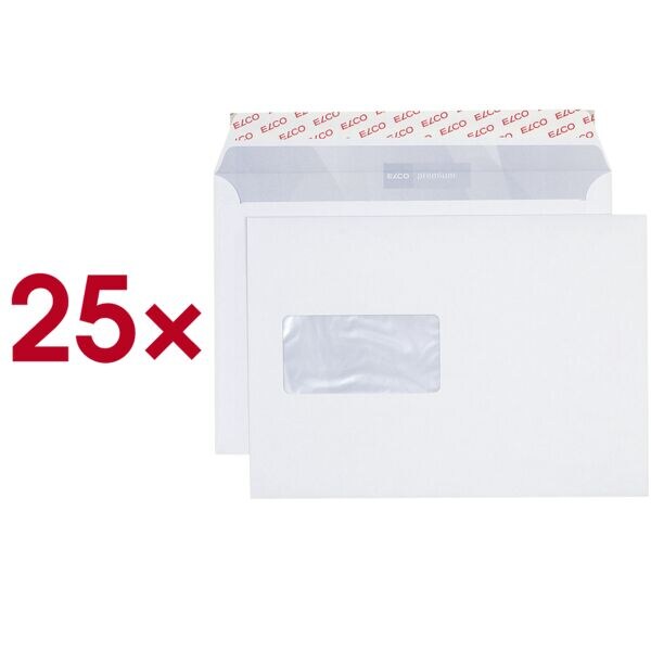 ELCO Briefumschläge Office C5 mit Fenster 25 Stück weiß, 16.2x22.9 cm