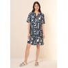 Blusenkleid CECIL, Damen, Gr. XL (44), US-Größen, blau (universal blau), Stoff, 88% Viskose, 12% Nylon, bedruckt, casual, normal knielang, V-Ausschnitt, Kurzarm Bündchen, Kleider, knielang