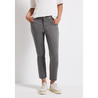 7/8-Hose STREET ONE, Damen, Gr. 36, Länge 26, overcast grau, Web, 97% Baumwolle, 3% Elasthan, unifarben mit Farbeinsatz, casual, comfort fit 7/8-Länge, Hosen, 4-Pocket Style, Topseller Image