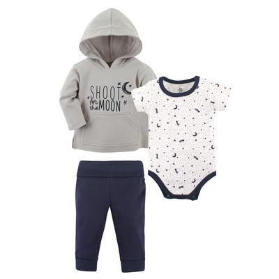 Yoga Sprout Baby and Toddler Boy Cotton Hoodie, Bodysuit or Tee Top, and Pant, Moon Baby