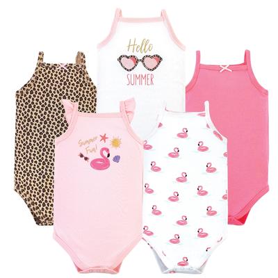 Hudson Baby Infant Girl Cotton Sleeveless Bodysuits 5pk, Summer Fun