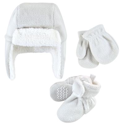 Hudson Baby Unisex Baby Trapper Hat, Mitten and Bootie Set, Light Gray