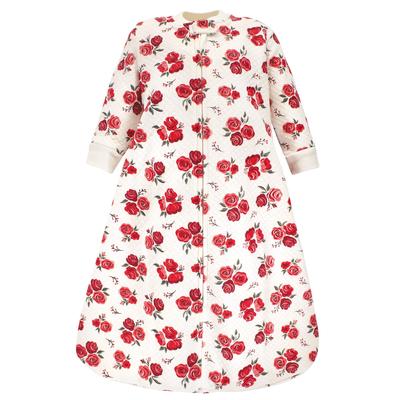 Hudson Baby Infant Girl Premium Quilted Long Sleeve Sleeping Bag and Wearable Blanket, Red Rose