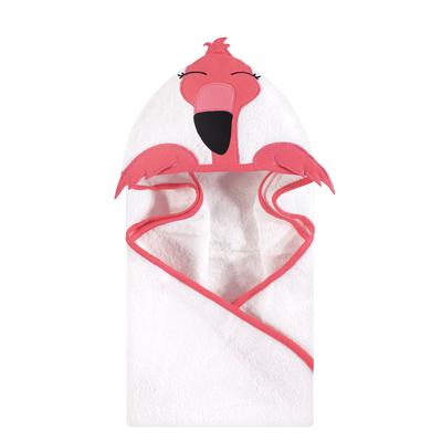 Hudson Baby Infant Girl Cotton Animal Face Hooded Towel, Modern Flamingo, One Size - Modern Flamingo - One Size