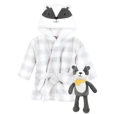 Hudson Baby Unisex Baby Plush Bathrobe and Toy Set, Badger, One Size - Badger - One Size