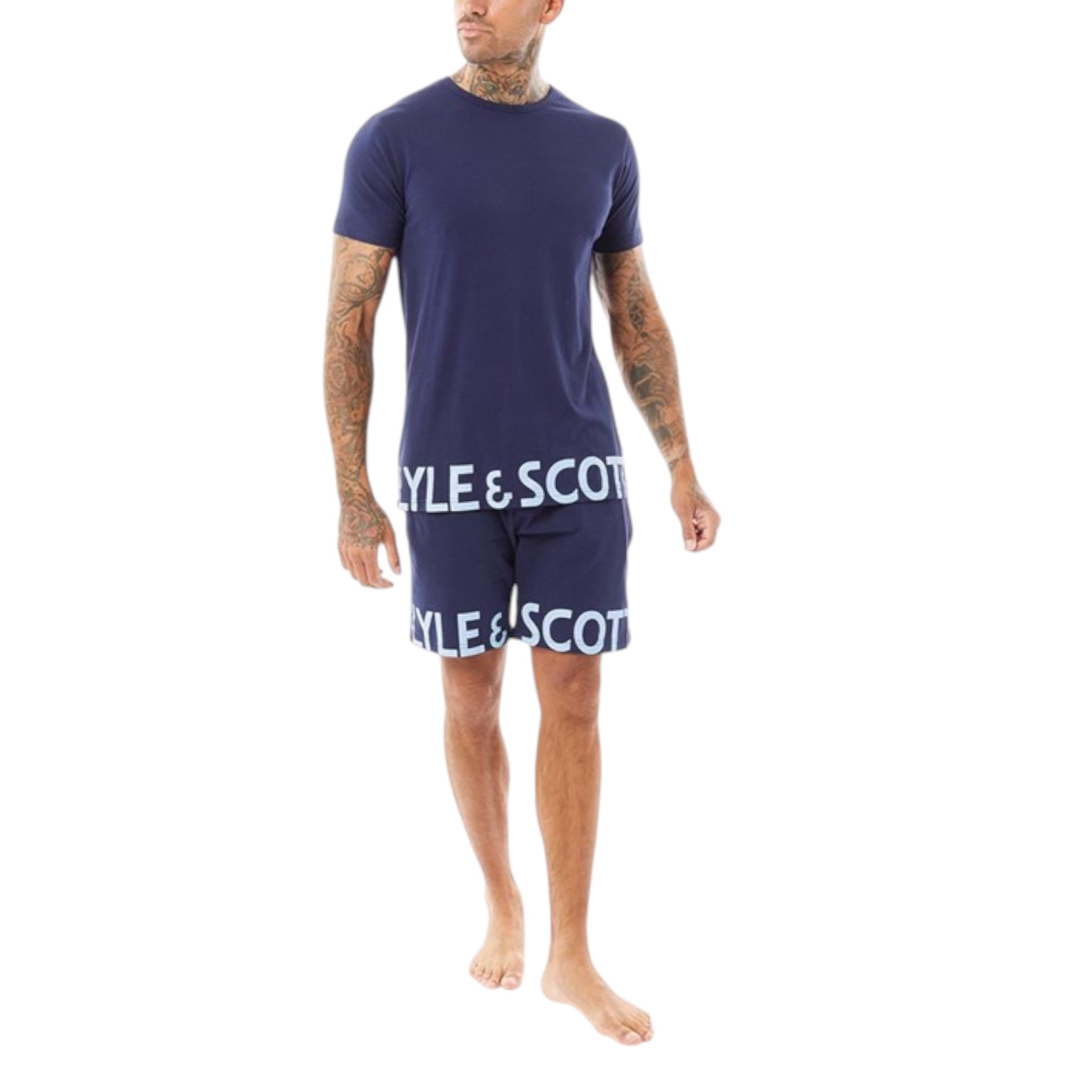 Lyle & Scott Mens Lounge Set T-shirt Shorts Sleepwear Loungewear Summer - Navy Cotton - Size X-large | Lyle & Scott Sale | Discount Designer Brands