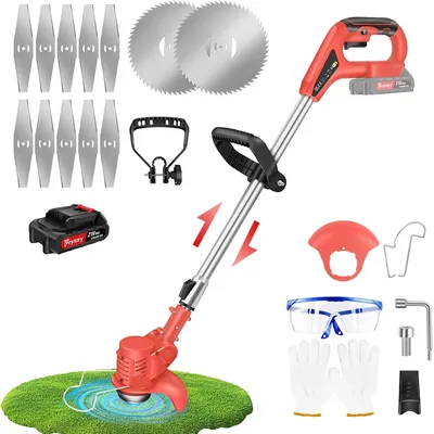Garden Strimmer Cordless with Blades, Grass Trimmer Electric Telescopic Brush Cutter Lightweight with 1/2 Battery, 90° Rotation