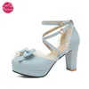 Sommer Plus Größe 34-48 Süße Bogen Frauen Seite Offene Sandalen Mary Janes Lolita Schuhe Mädchen