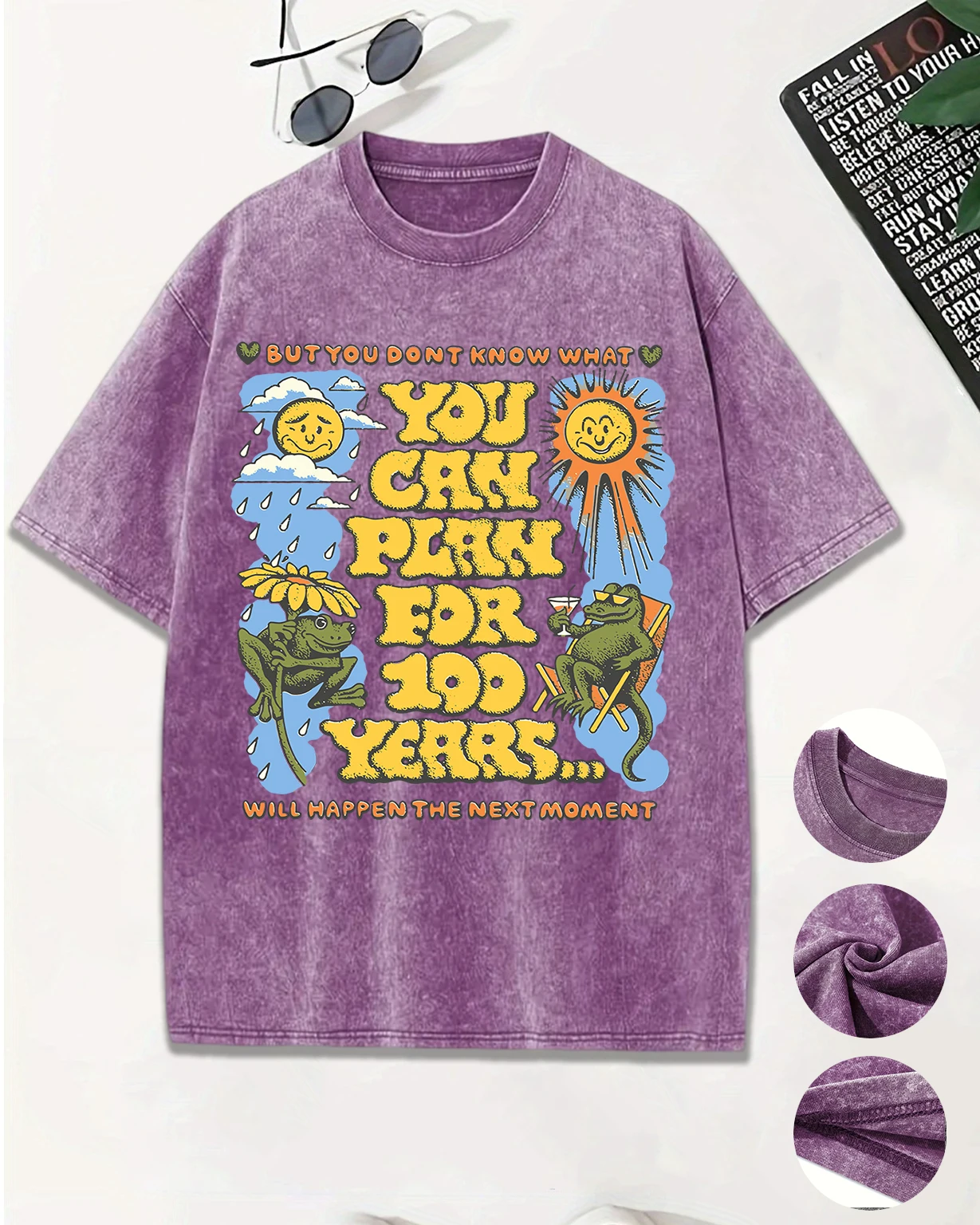 Sie können für 100 Jahre Planen. Drucke, gewaschenes Herren-T-Shirt, lässig, atmungsaktiv, kurzärmelig, weiche Baumwolle, Streetwear, Hip-Hop, lockeres Oberteil Image