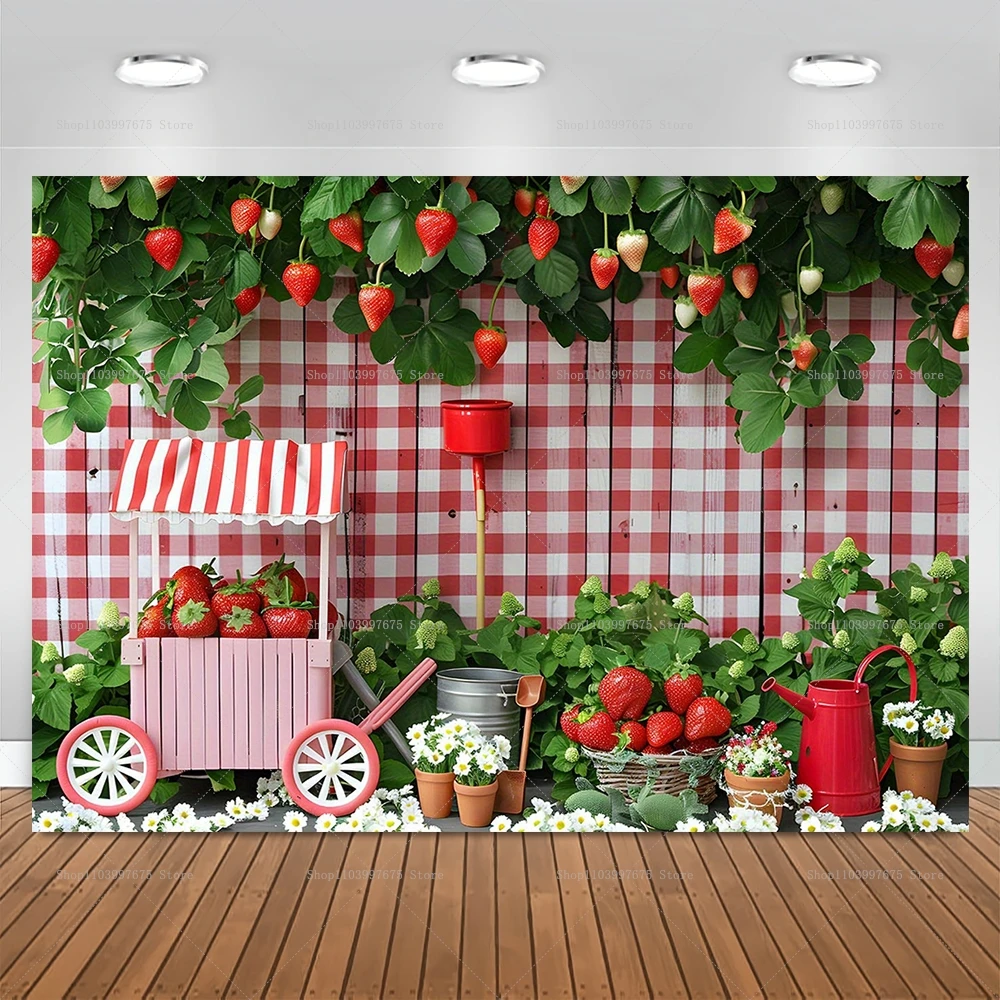 Erdbeere Thema Fotografie Hintergrund Kinder Mädchen Geburtstag Party Dekor Banner Baby Dusche Porträt Hintergrund Photo Booth Requisiten Image