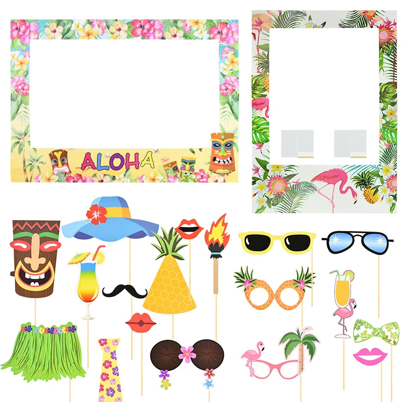 Hawaiianische Party Photo Booth Requisiten Rahmen Sommer Tropischer Luau Strand Hawaiian Aloha Party Supplie Alles Gute zum Geburtstag Hochzeitsdekoration Image