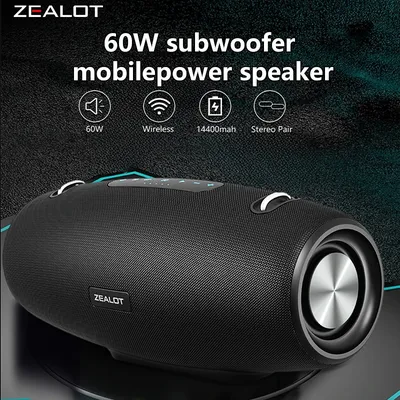 ZEALOT S67 60 W kabellose Lautsprecher, tragbarer Subwoofer-Lautsprecher für den Außenbereich, IPX 6, Hifi-Klangqualität, 14400-mAh-Akku. Image