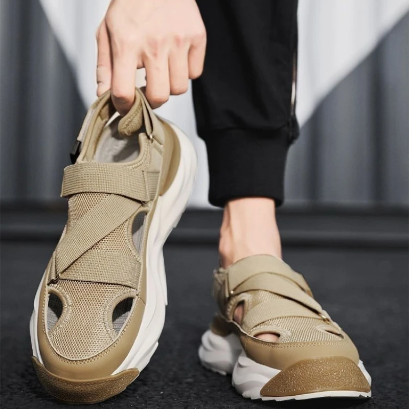 Sommer männer Sandalen Komfortable Höhe Plattform Straße Männliche Schuhe Non-slip Dicken Sohlen Sport Rutschen Licht Outdoor Wandern schuhe Image