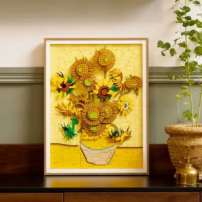Neue 2025 Vincent Van Gogh Sonnenblumen 3D Kunst Wand Dekoration Bausteine Sets Diy Kreative Ziegel Image