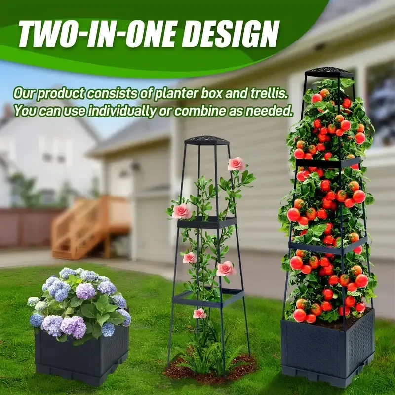 Tomato tower with self watering planting box and trellis - for climbing plants, indoor and outdoor garden support 1 set Image