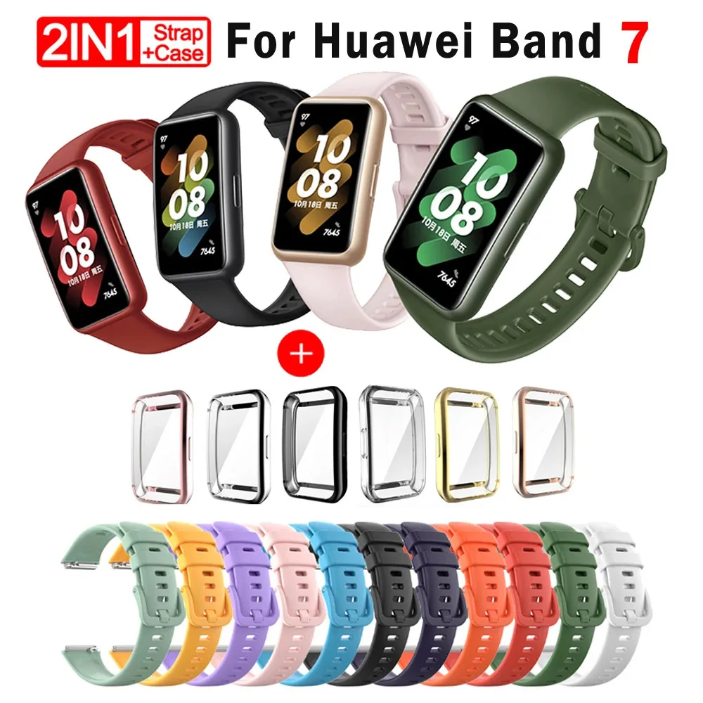 Weiches Silikonarmband für Huawei Band 7, Zubehör, Ersatzarmband, Displayschutzfolie, Armband, Fitness, Correa-Armband Image