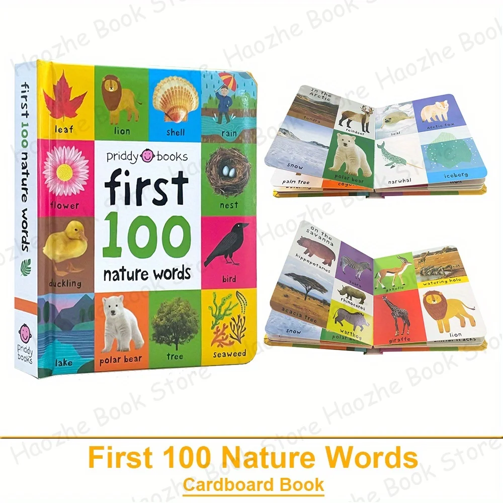 First 100 Nature Words English Cardboard Book for Kids Language Learning Aids Learn to Read for Preschool Homeschool Montessori Image