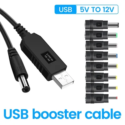 USB-zu-DC-Stromkabel-Konverter, 5 V auf 12 V, mit 8 Adaptern, USB-DC-Buchse, Ladekabel für Power Image