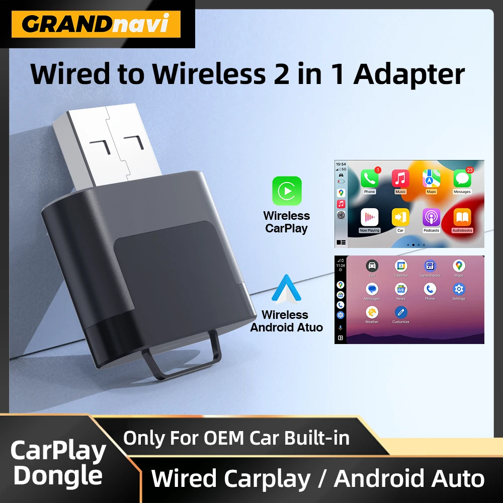 Kabelgebunden mit kabellosem CarPlay Android Auto 2-in-1-Mini-Adapter 5 GHz WiFi 5, geeignet für 98 % originales kabelgebundenes Carplay/Auto-Auto Image