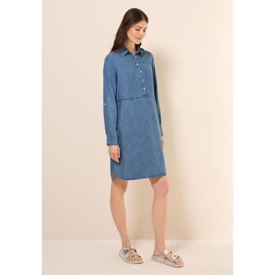 Midikleid CECIL, Damen, Gr. L (42), US-Größen, blau (mid blau wash), Stoff, 100% Lyocell, unifarben, casual, comfort fit knielang, V-Ausschnitt, Langarm Bündchen, Kleider, mit seitlichen Einschubtaschen Image