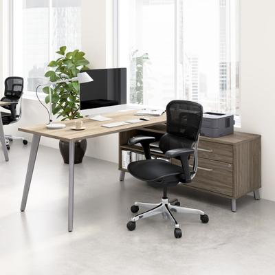 Workpro Motiva 72"w Modern Corner Desk With Drawers And Shelves, Modern Hickory, Standard Delivery