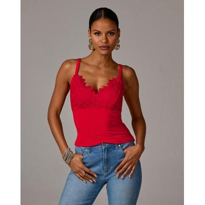 Boston Proper - True Red - Lace Trim Cami Top - 2XS