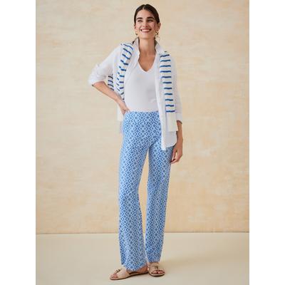 J.McLaughlin Women's Carmel Pants in Quilted Diamond White/Blue/Navy, Size XL | Nylon/Spandex/Catalina Cloth