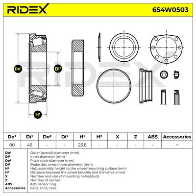 RIDEX Radlagersatz MERCEDES-BENZ 654W0503 6013500468,6013501510,A6013500468 Radlager,Radlager & Radlagersatz A6013501510 Image