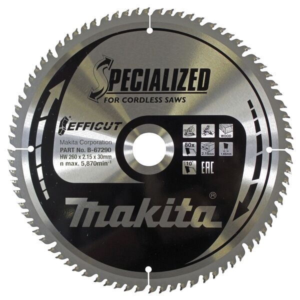 makita Kreissägeblatt »B-67290 EFFICUT« 260,0 mm 80 Zähne Image