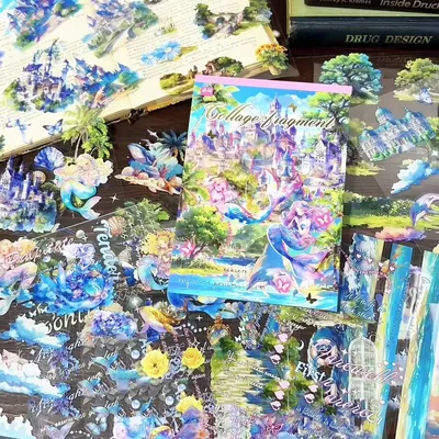 Collage Fragment Series Vintage Flower Character Castle Sea Landscape PET Sticker Creative DIY