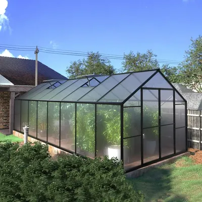 8'x16' Polycarbonate Greenhouse Kit with Sliding Lockable Door for Outdoor, Walk-in Backyard Green