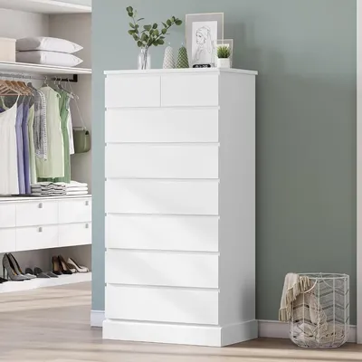 White Tall Dresser for Bedroom with 6 Drawers, 59.6" Tall Dressers & Chests of Drawers, Modern Wood
