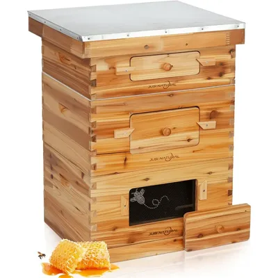 Bee Hive 10 Frame Bee Box Starter Kit, Beeswax Coated Bee Hives for Beekeepers, 2 Deep + 1 Medium