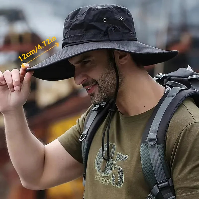 Cappello da pesca estivo per alpinismo, cappello da pescatore resistente ai raggi UV da uomo, cappello di protezione solare da lavoro all'aperto con grondaia grande, cappello con visiera parasole