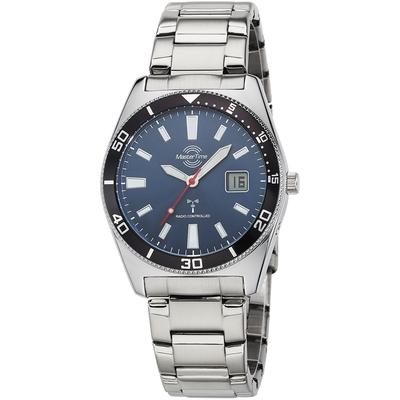 Funkuhr MASTER TIME "Super Power Sporty", silber (silberfarben, blau), Armbanduhren, Herren, Armbanduhr, Quarzuhr, Herrenuhr, Datum, Leuchtzeiger Image