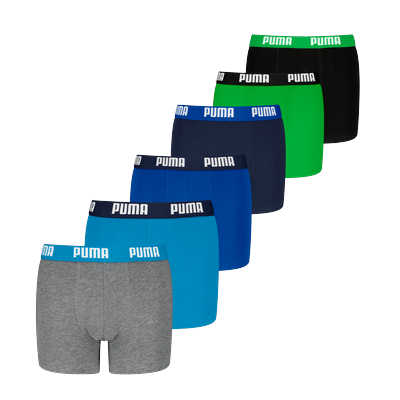 Boxershorts PUMA "PUMA BOYS EVERYDAY BASIC BOXERS 6P ECOM", Herren, Gr. 170/176, blau, grün, Obermaterial: 95% Baumwolle, 5% Elasthan, mehrfarbig, bedruckt, Unterhosen Image