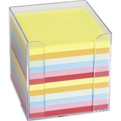 Zettelbox 9,5x9,5x9,5cm transparent mit farbigen Papier Packung mit 12 Stück Image