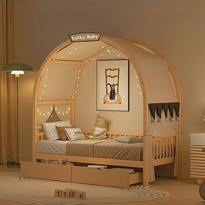 TEMU Polibi Princess Bed Curtain - White, Pom-pom Accents, Machine Washable Polyester, Or Lighting Included, Arched, Without Lighting Image