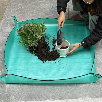 TEMU [1pc Gardening Waterproof Mat] 1pc Gardening Essentials Waterproof Plastic Mat For Succulents And Green, Fabric Potting And Soil Mixing Pad, Indoor Outdoor Repotting Tool, No Electricity Needed Image