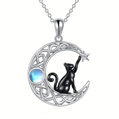 TEMU 925 Sterling Necklace For Women Celtic Moon Pendant Jewellery Women Birthday Gifts For Cat Lover Image