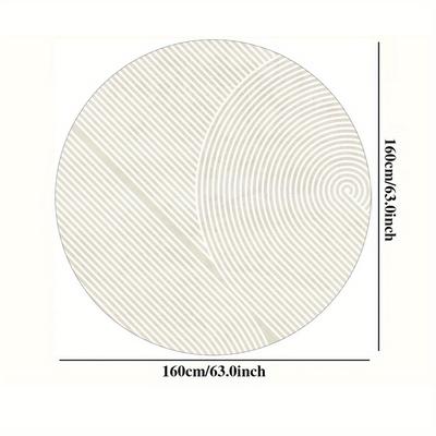 TEMU 1pc Modern Round Washable Area Rug, Polyester 100%, Non-slip Folding Base, Machine Washable, 4.3mm Thick, 1100g/sqm, Striped Room, Bedroom, Study, Lounge, Home Decor Image
