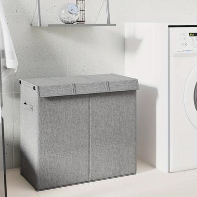 TEMU Foldable Laundry Basket Gray 64.5x34.5x59 Cm Linen Fabric Image