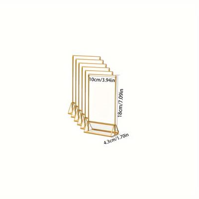 TEMU 6pack, Elegant Golden Acrylic Photo Frame Holders, 5x7 Double-sided - Ideal For Wedding, Engagement & Home Decor - Clear Display Stands For Table Numbers & Menus At Events Image