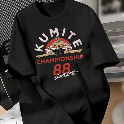 "TEMU Men's 89 Graphic T-shirt - Casual Streetwear Style, Light Gray With " Championship" Print, Short Sleeve Crew Neck Tee For Summer, Summer Casual Wear | Martial Arts Apparel | Smooth Texture Fabric" Image