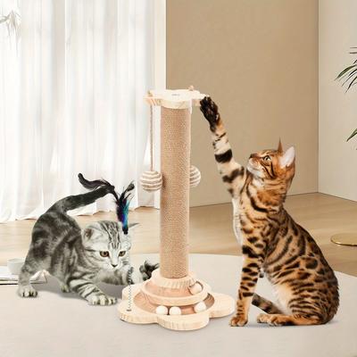 TEMU Cat Toy Cat Scratching Climbing Frame Post Rotatable Cat Toys With Interactive Rotating Balls, Solid Sisal Image