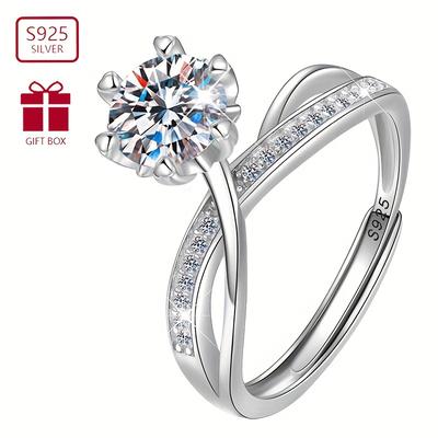 TEMU Total Weight About 4g 1pc 925 Pure Silvery Fashionable And Romantic Synthetic Zirconia Ring Snowflake Ring Suitable For Wedding Proposal And Engagement Gift For Women Image