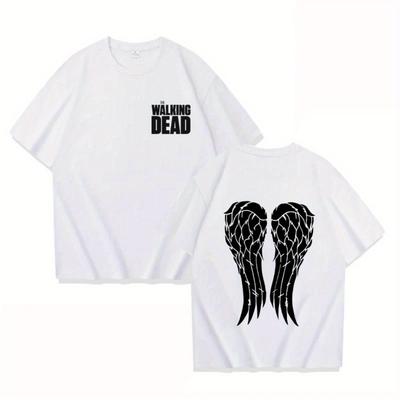 TEMU Men's T-shirt, New Hot Selling The Graphic Double-sided Print Short Sleeve, 100% Cotton Top, Slightly Stretchy Knit Fabric, Regular Fit, 200g, Loose Oversized Short Sleeve Shirt. Image