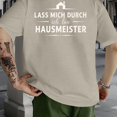 "TEMU Plus Size Men's "lass Mich Durch Ich Bin Hausmeister" Graphic T-shirt - Casual Crew Neck, Short Sleeve, Lightweight & Stretchy, Summer Style, Regular Fit, Casual Summer Wear | Text Design | Shirt" Image